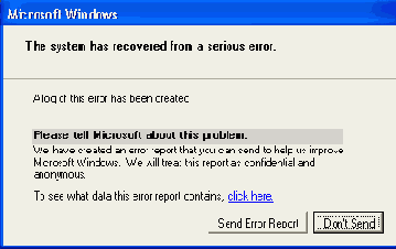 Error Reporting  Windows Server 2003
