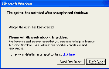  Error Reporting  Windows Server 2003
