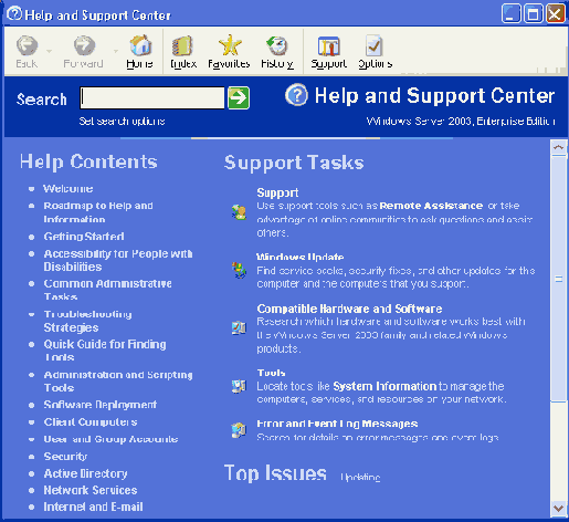 
  Windows Server 2003  Help and Support Center